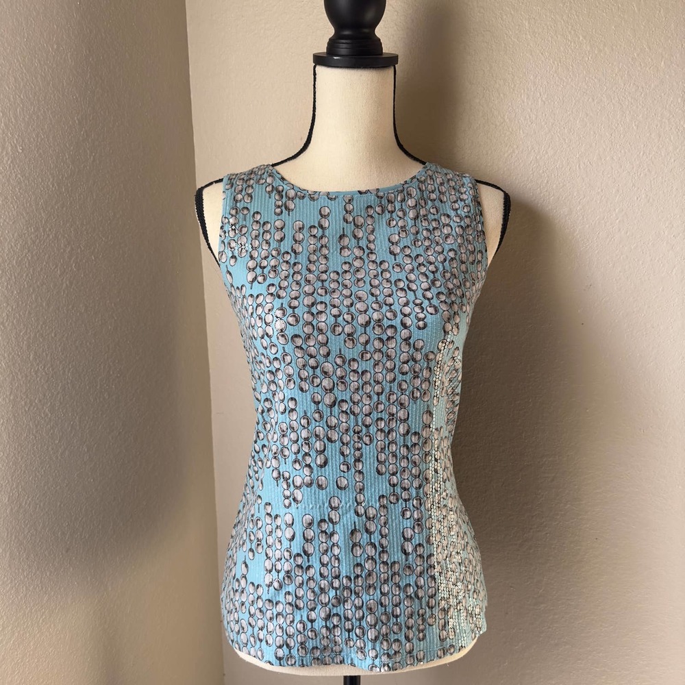 Charter Club Turquoise Front Sequin Sleeveless Tank Top Women’s size Small
